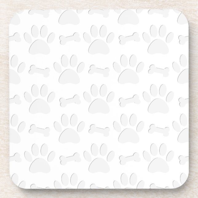 Paper Cut Dog Paws And Bones Pattern Coaster (Front)
