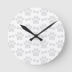 Paper Cut Dog Paws And Bones Pattern Round Clock