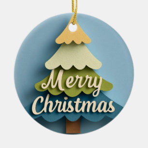 Paper-Cut "Merry Christmas" Tree Illustration Ceramic Tree Decoration