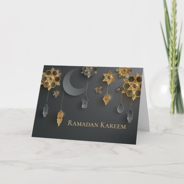 Paper cut Ramadan Lanterns, Moon, Flowers, Black Card (Front)