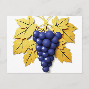 Paper Cut Style Cluster of Grapes with Elegant Postcard