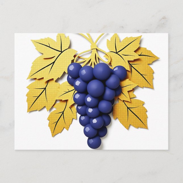 Paper Cut Style Cluster of Grapes with Elegant  Postcard (Front)