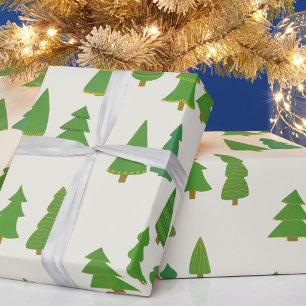 Paper-cut style evergreen trees Christmas gift  Wrapping Paper
