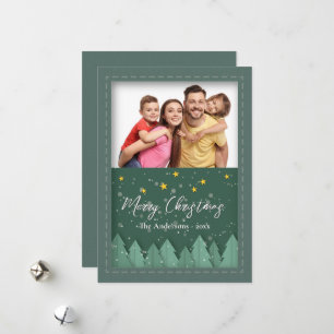 Paper Cut Style Winter Forest Photo Christmas Holiday Card