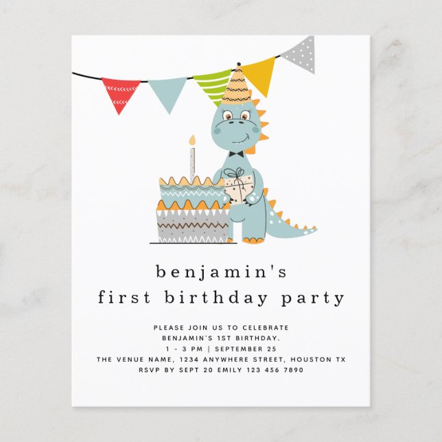 PAPER | Cute Dinosaur Cake 1st Birthday Invitation (Front)