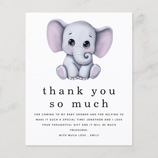 PAPER Cute Elephant Baby Shower Thank You (Front)