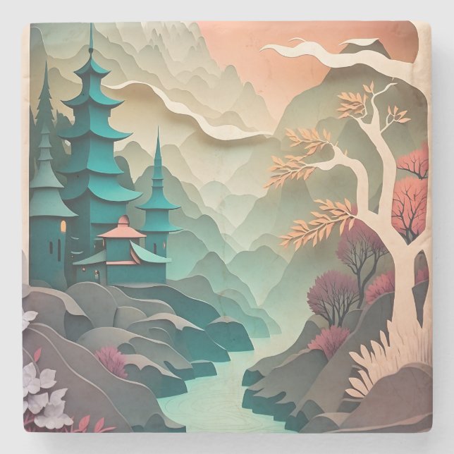 Paper Cutout Landscape Stone Coaster (Front)