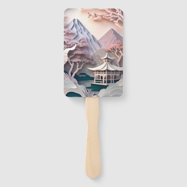 Paper Cutout Pavilion Landscape Set of Fans (Back)