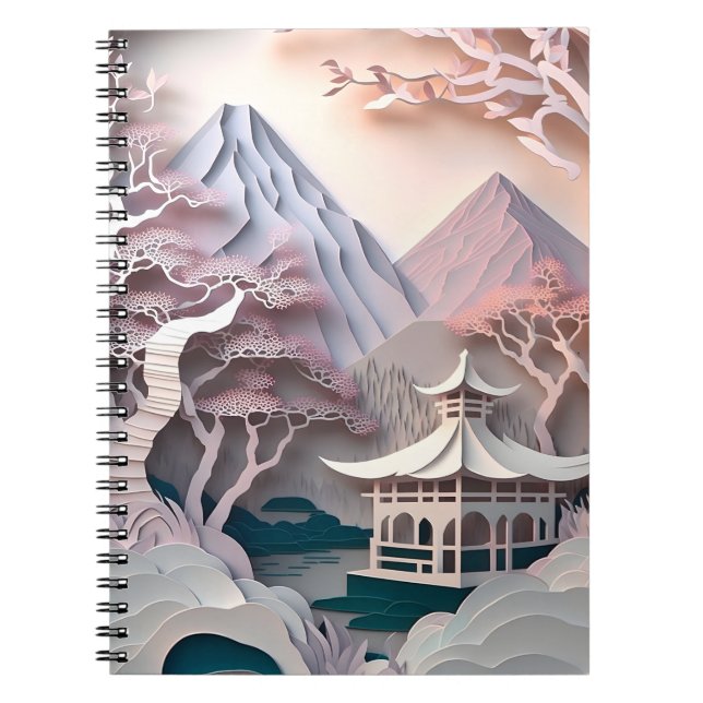 Paper Cutout Pavilion Landscape sprial photo Notebook (Front)