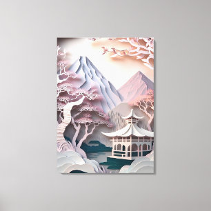 Paper Cutout Pavilion Landscape Stretched Canvas Print