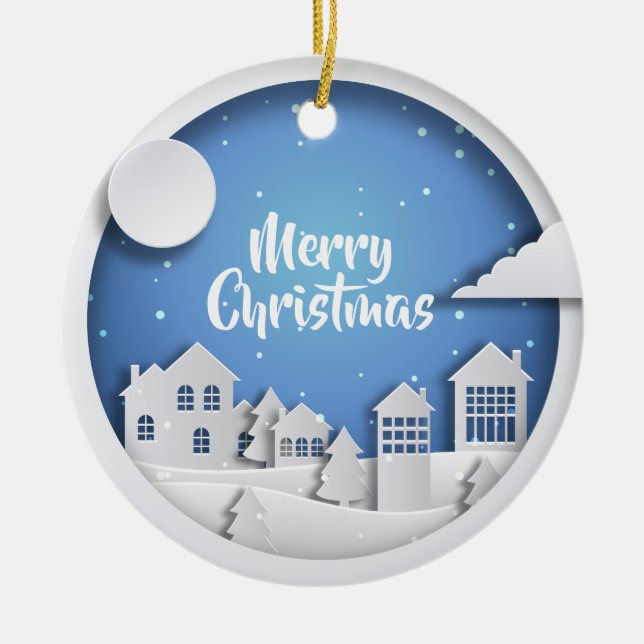 Paper Cutout Winter Scene Ceramic Tree Decoration (Front)