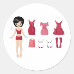 Paper doll cut classic round sticker