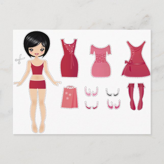 Paper doll cut postcard (Front)