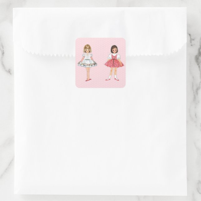 Paper Doll Party Square Sticker (Bag)