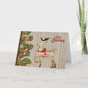 Paper Doll Reindeer and Pine Tree Holiday Card