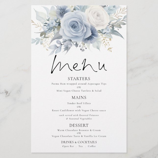 PAPER | Dusty Blue Florals Wedding Menu (Front)