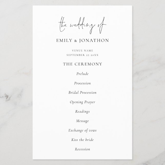 PAPER | Elegant Text  Black White Wedding Program (Front)