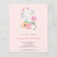 PAPER | Elephant Pink Girl 1st Birthday Invitation