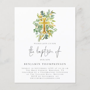 PAPER Eucalyptus Cross Baptism Teal Invite