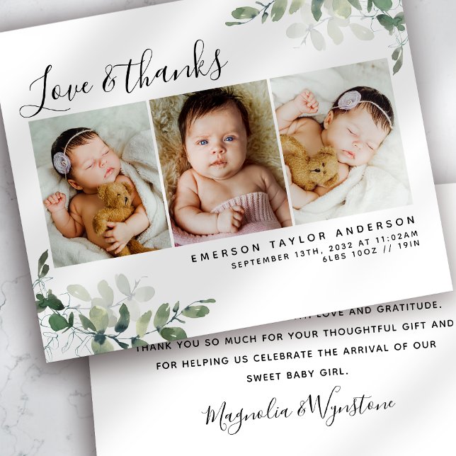 PAPER Eucalyptus Photo Baby Thank You (Creator Uploaded)