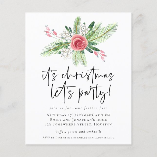 PAPER | Floral Berries Christmas Lets Party Invite (Front)