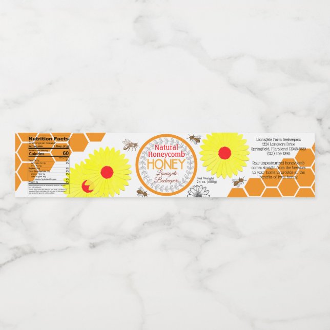 Paper Flowers Natural Honeycomb Honey Jar Labels (Single Label)