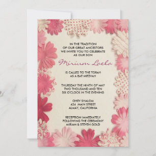 Paper Flowers Pink Bat Mitzvah Invitation Invite