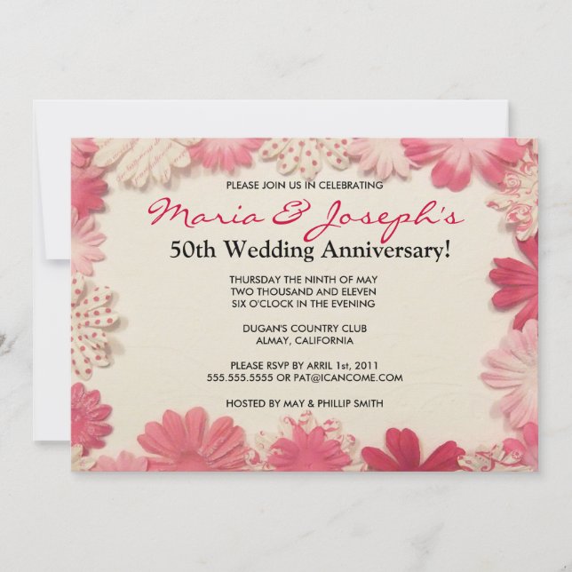 Paper Flowers Wedding Anniversary Invitation (Front)