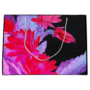 PAPER GIFT BAGS BLACK WITH JAPANESE FLOWERS