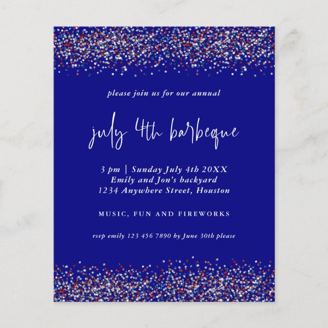 PAPER | Glitter Red Blue 4th July BBQ Invitation (Front)