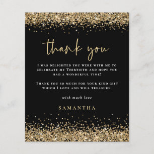 PAPER Gold Glitter 30th Birthday Black Thank You