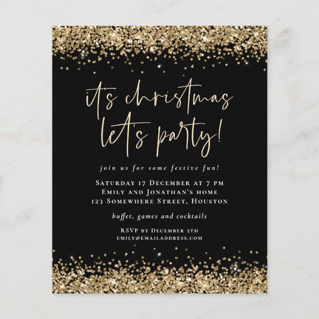 PAPER | Gold Glitter Christmas Lets Party Black (Front)