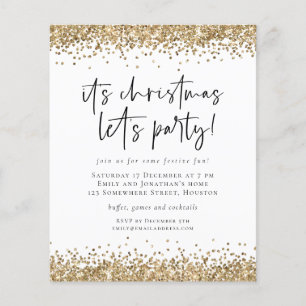 PAPER   Gold Glitter Christmas Lets Party Invite