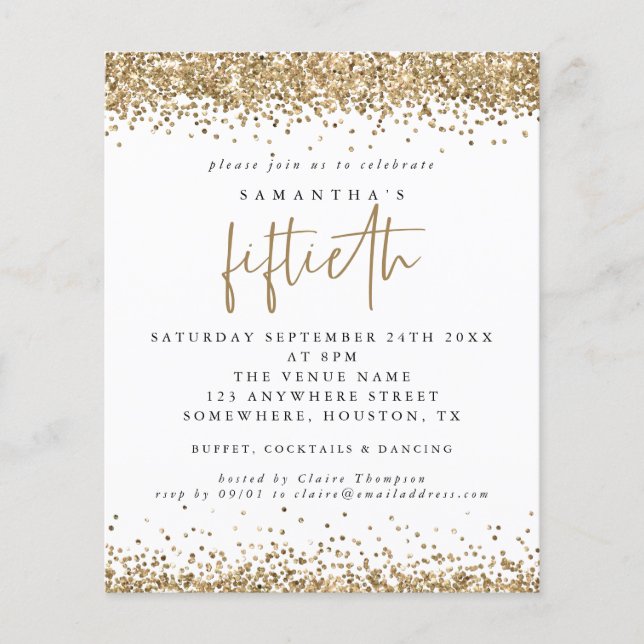 PAPER | Gold Glitter Fiftieth Party Invitation (Front)