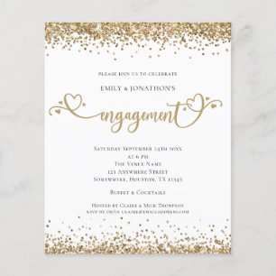 PAPER Gold Glitter Heart Script Engagement Invite