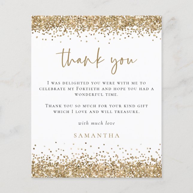 PAPER Gold Glitter Photo Fortieth Thank You (Front)