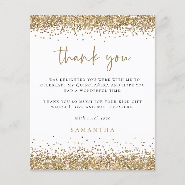 PAPER | Gold Glitter Photo Quinceañera Thank You (Front)