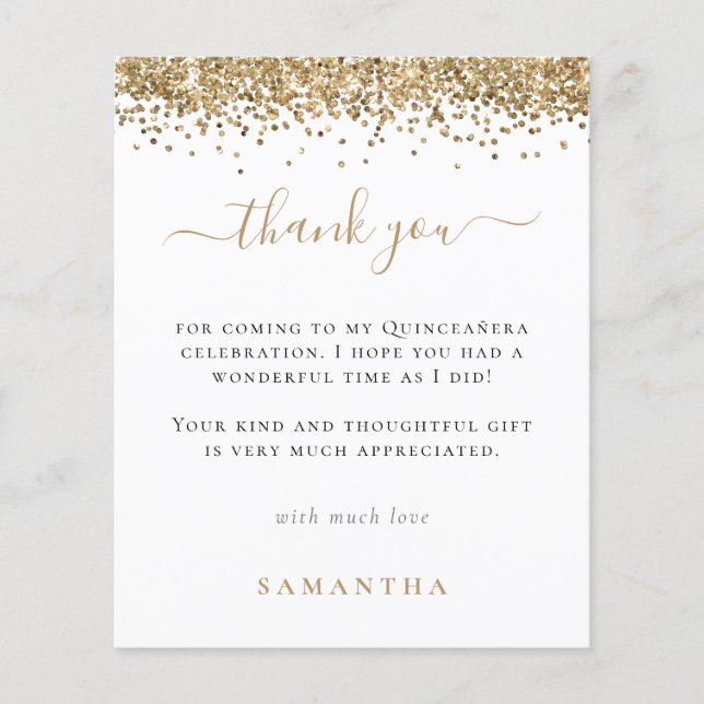 PAPER | Gold Glitter Photo Quinceanera Thank You (Front)