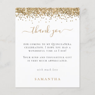 PAPER Gold Glitter Photo Quinceanera Thank You