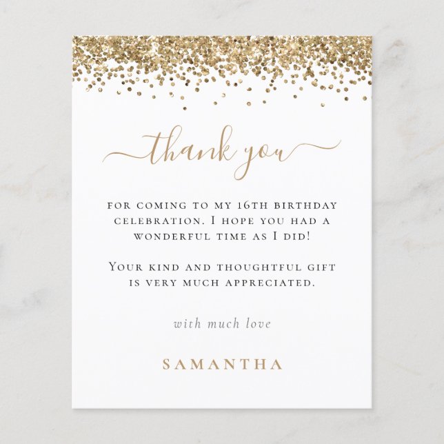 PAPER | Gold Glitter Photo Sweet 16 Thank You (Front)