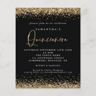 PAPER   Gold Glitter Quinceañera 15th Party Black