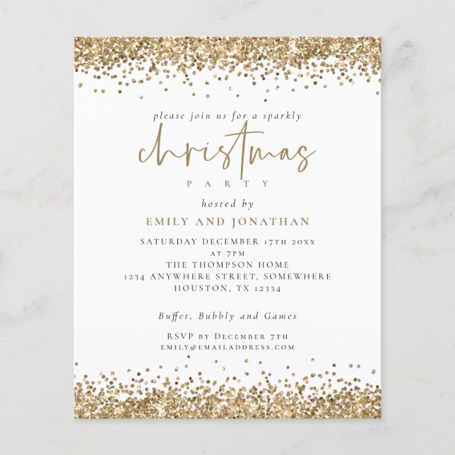 PAPER Gold Glitter Script Christmas Party Invite (Front)