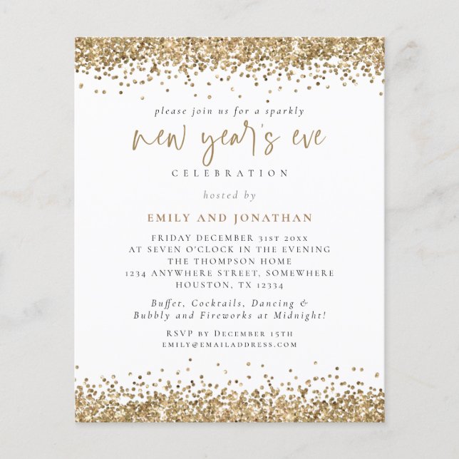 PAPER | Gold Glitter Script New Years Eve Invite (Front)