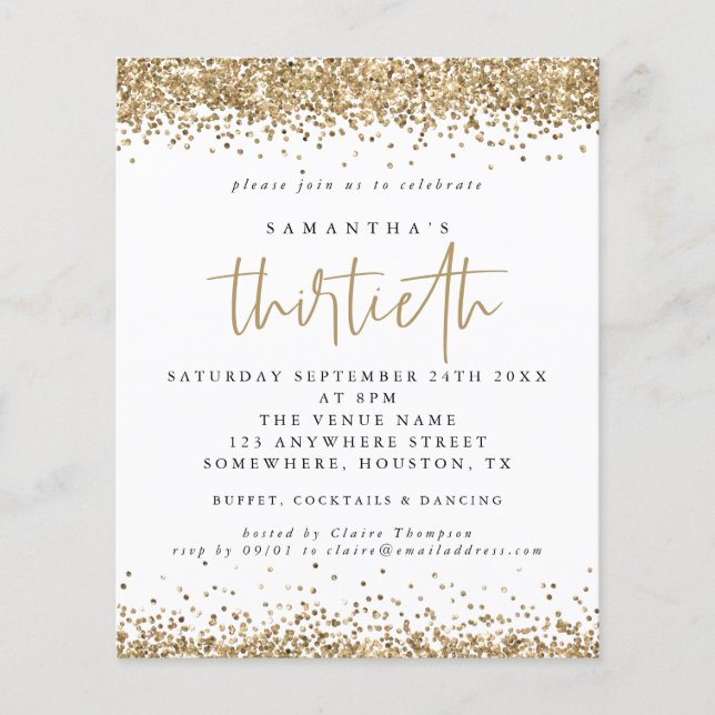 PAPER Gold Glitter Thirtieth Party Invitation (Front)
