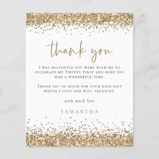 PAPER | Gold Glitter Twenty First Party Thank You (Front)
