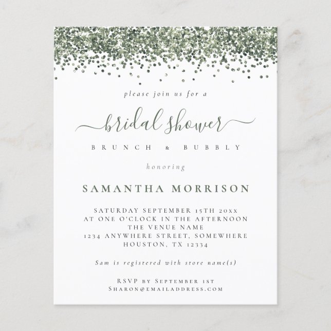 PAPER Green Glitter Bridal Shower Invitation (Front)