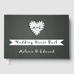 Paper heart chalkboard monogram wedding guest book