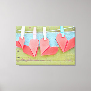 Paper Heart Hanging On The Clothesline Canvas Print