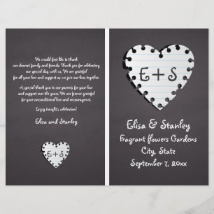 Paper heart on chalkboard folded wedding program