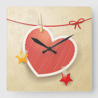 Paper heart square wall clock